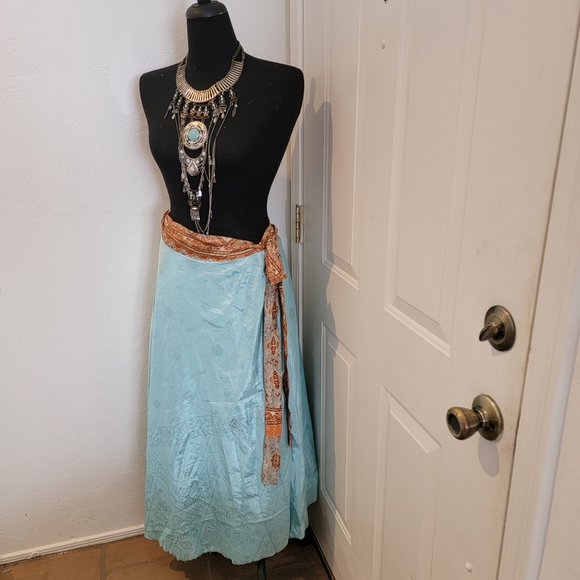 Brand New Sustainably Designed Boho Silk Reversible Wrap Skirt Dress - Picture 3 of 9